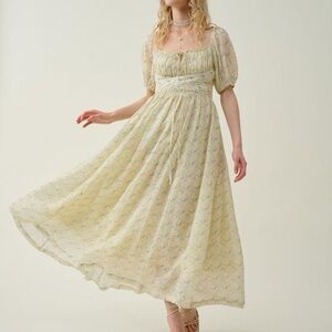Linennaive Cream Puff Sleeve Linen Dress, Size XS